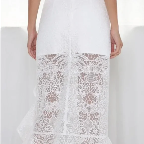 JAUS White Ruffle Midi Skirt Side Split Sheer Lace M/6 - Picture 7 of 7